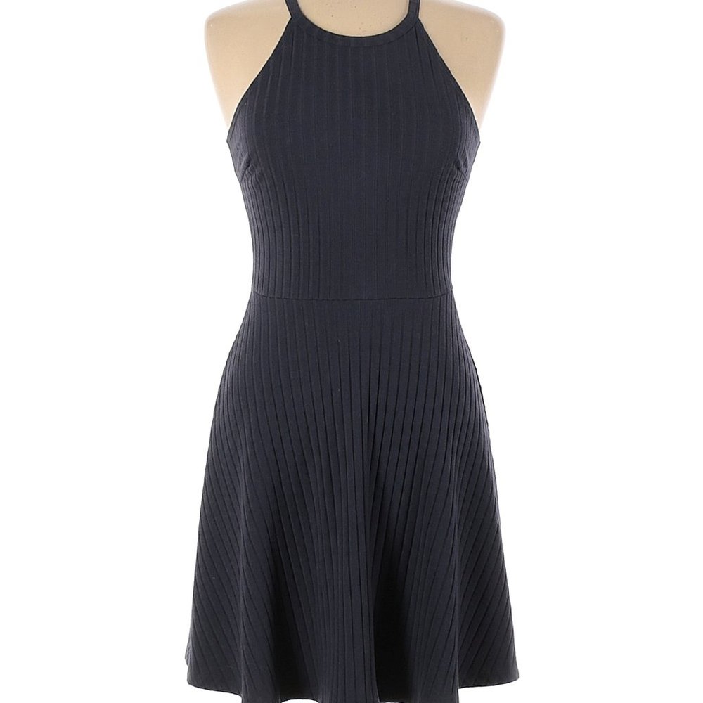 Alya Halter Fit & Flare Slate Blue Ribbed Dress Size M